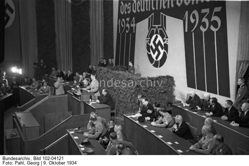 Adolf Hitler makes a speech for the opening of the 1934 Winterhilfswerk